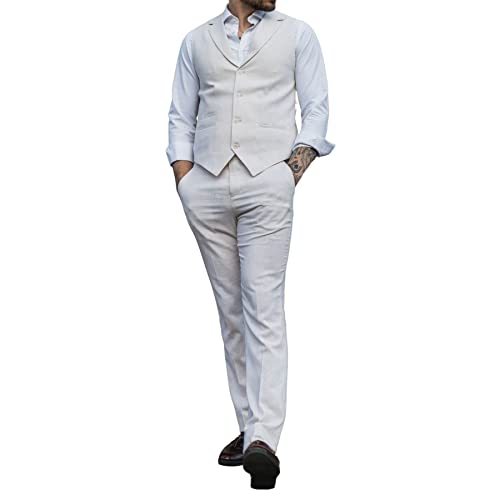 TruClothing.com Herren Sommer Anzug Weste Hose Leinen Elegant Formal Creme Beige Hochzeit - Creme 54 von TruClothing.com