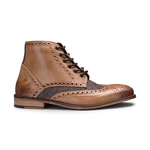 TruClothing.com Herren-Stiefel aus echtem Leder, 1920er-Jahre, Wildleder, Tweed, Schnürschuhe, elegant, formell, Tan Tweed, 41 EU von TruClothing.com