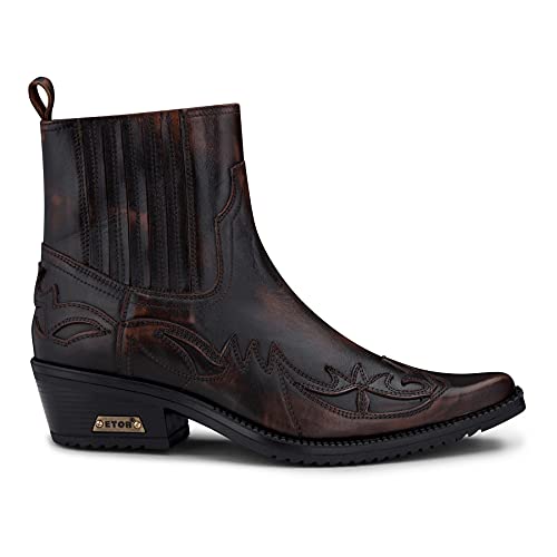 TruClothing.com Herren-Stiefelette aus echtem Leder, mit Cowboy-Reitmuster, mit kubanischem Absatz, Schwarz/Braun, 41 EU von TruClothing.com