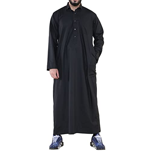 TruClothing.com Herren Thobe Jubba Islamisch Muslimisch Baumwolle Kaftan Kleid Robe Arabisch - schwarz L von TruClothing.com
