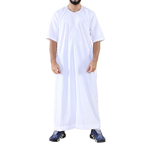 TruClothing.com Herren Thobe Jubba Islamische Kleidung Kaftan Halbarm Robe Arabisch mit Reißverschluss - weiß XXL von TruClothing.com