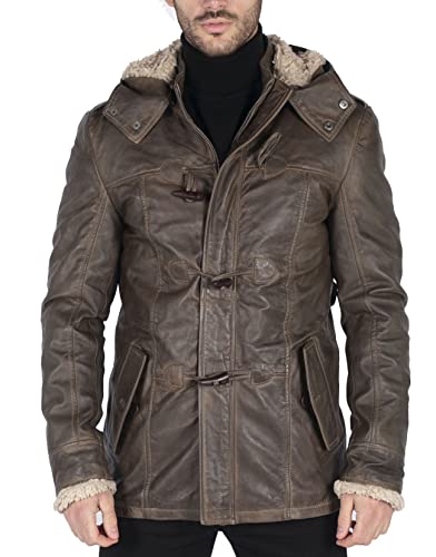 Herren Trenchcoat Jacke Winddicht Winter Parka Echtleder Jacken Mantel Fleece Kapuze von TruClothing.com