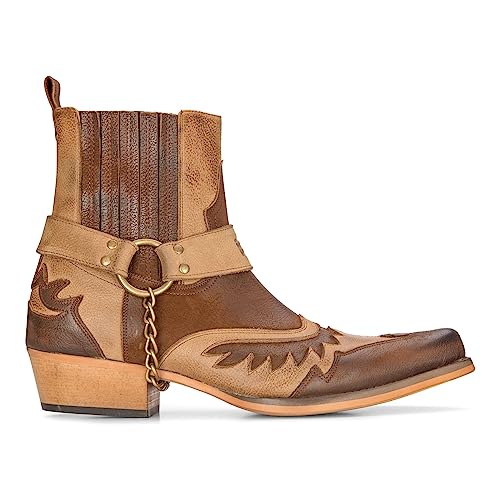 TruClothing.com Herren Western Cowboy Stiefel Vintage Spitz Knöchel Land Boot Reiten Echtleder - Braun 44 EU von TruClothing.com