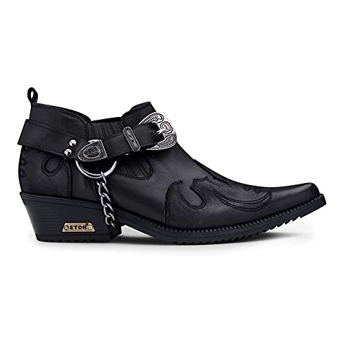 TruClothing.com Herren-Westernschuhe aus echtem Leder mit Krokodil-Schlangenmuster, Metallkette, kubanischer Absatz, Schwarz, 44 von TruClothing.com