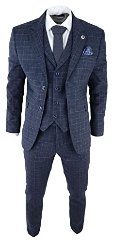 TruClothing.com Herrenanzug 3 Teilig Blau Kariert Vintage Retro 1920er Design Tailored Fit - blau 48 von TruClothing.com