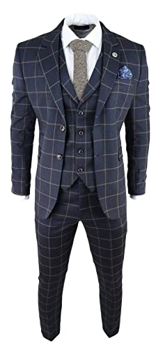 TruClothing.com Herrenanzug 3 Teilig Braun Kariert Hochzeit Party Design Tailored Fit - Marineblau 46 von TruClothing.com