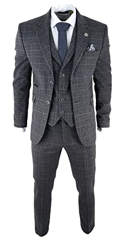 TruClothing.com Herrenanzug 3 Teilig Grau Fischgräte Tweed Design Vintage 1920er Stil - grau 54 von TruClothing.com