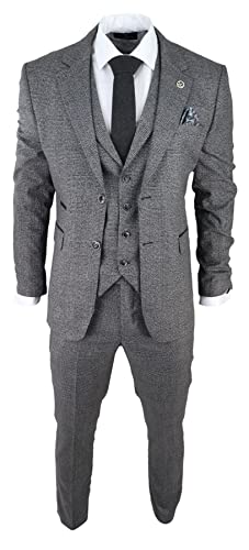 TruClothing.com Herrenanzug 3 Teilig Grau Kariert Tailored Fit Vintage Retro Design Klassisch - grau 50 von TruClothing.com