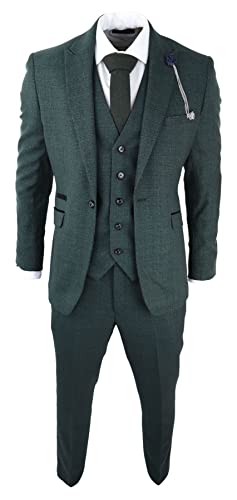 TruClothing.com Herrenanzug 3 Teilig Grün Kariert Olive Tweed Fischgräte Design Hochzeit Party - grün 46 von TruClothing.com