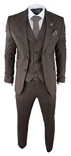 TruClothing.com Herrenanzug 3 Teilig Tweed Fischgräte Design Braun Klassisch Vintage Retro - braun 48 von TruClothing.com