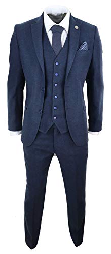 TruClothing.com Herrenanzug 3 Teilig Wollenanteil Tweed Design 1920 Vintage Klassisch Marineblau von TruClothing.com