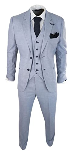 TruClothing.com Herrenanzug 3-teiliger Hellblau Sommer Leinen Hochzeit Abschlussball Klassisch - blau 56 von TruClothing.com