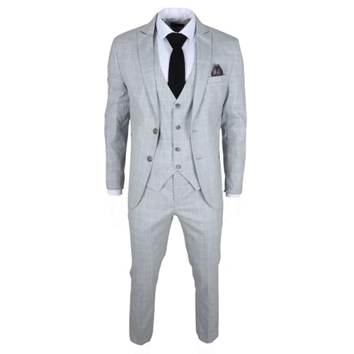 TruClothing.com Herrenanzug Grau Karo Tailored Fit 3 Teilig Formelles Kleid - grau 52 von TruClothing.com