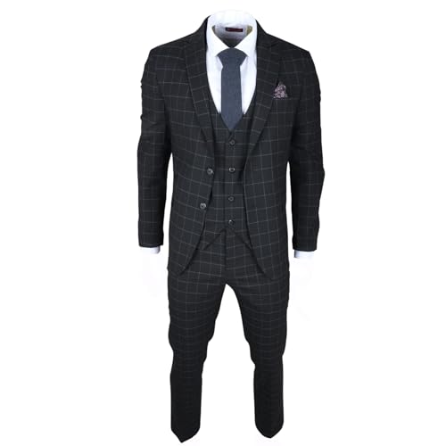 TruClothing.com Herrenanzug Schwarz kariert Tailored Fit 3 Teilig Formelles Kleid - schwarz 54 von TruClothing.com
