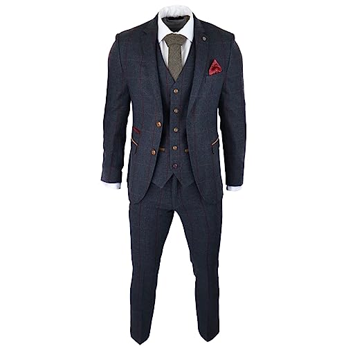 TruClothing.com Herrenanzug Tweed mit Fischgrätenmuster Marinerot Kariert Vintage-Stil - Marineblau 56 von TruClothing.com
