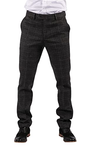 TruClothing.com Herrenhose Tweed Design Schwarz Kariert 1920er Stil Tailored Fit Blau - grau 12 30" Bund von TruClothing.com