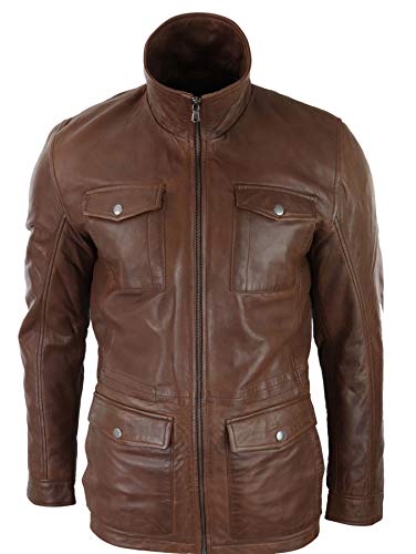 TruClothing.com Herren Lederjacke 100% Echtleder 3/4 Länge Safari Design Klassisch von TruClothing.com