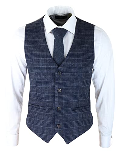 TruClothing.com Herrenweste Klassisch Blau Karierte Prinz von Wales Slim Fit Vintage Hochzeit - blau 58 von TruClothing.com