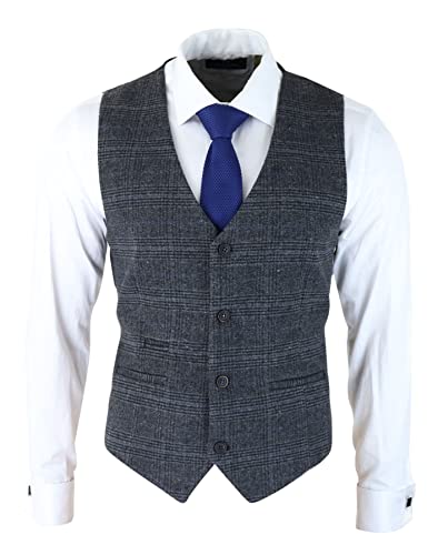 TruClothing.com Herrenweste Klassische Karierte Prinz von Wales Dunkelgrau Slim Fit Vintage Hochzeit - grau 48 von TruClothing.com