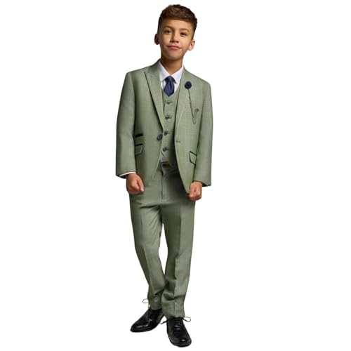 TruClothing.com Jungen 3 Teilig Salbei Grün Karo Anzug Tweed Tailored Fit Hochzeit - Salbei 13 Jahre von TruClothing.com