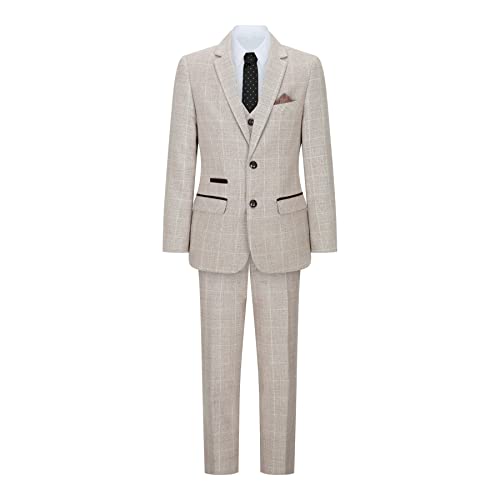 TruClothing.com Jungenanzug 3-Teiler Karo Tweed Beige Braun Hochzeit Vintage Retro Klassiker - beige 11 Jahre von TruClothing.com