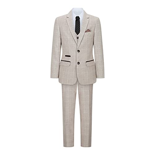 TruClothing.com Jungenanzug 3-Teiler Karo Tweed Beige Braun Hochzeit Vintage Retro Klassiker - beige 4 Jahre von TruClothing.com