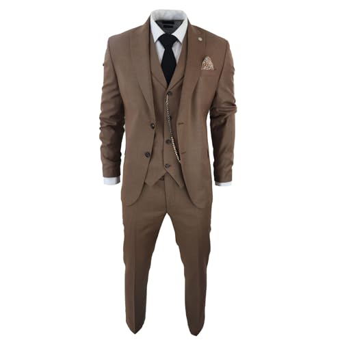 TruClothing.com Klassisch 3-teilig Herrenanzug Braun mit Taschenkette Hochzeit Vintage Formell - braun 54 von TruClothing.com