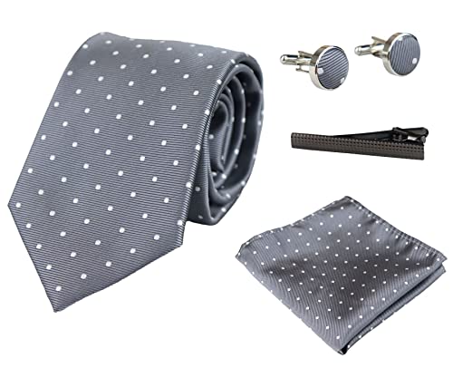TruClothing.com Krawatte Geschenkset Einstecktuch Manschettenknöpfe Krawattennadel Polka Dot Satin - silber Einheitsgröße von TruClothing.com