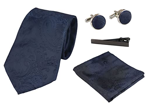 TruClothing.com Paisley Krawatte Geschenkset Einstecktuch Manschettenknöpfe Krawatte Floral Satin - marineblau Einheitsgröße von TruClothing.com