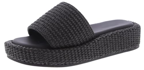 TruFox Bast-Sandalen für Damen – Sommer-Slides, bequeme Strohkeil-Slipper, Schwarzer Bast., 39.5 EU von TruFox