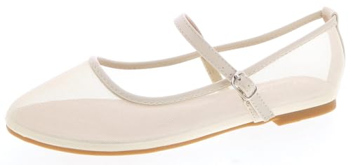 TruFox Damen Mesh Ballerinas Schnalle Riemen Bequeme Ballerina Schuhe Flats, Cremefarbenes Netzgewebe, 38.5 EU von TruFox