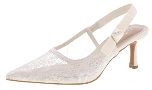 TruFox Damen-Pumps mit spitzem Zehenbereich, Kätzchen-Absatz, Slingback, kurzer Absatz, Schlupfschuh, Cremefarbene Spitze, 38 EU von TruFox