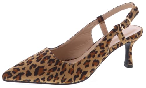 TruFox Damen-Pumps mit spitzem Zehenbereich, Kätzchen-Absatz, Slingback, kurzer Absatz, Schlupfschuh, Leopard, 37.5 EU von TruFox