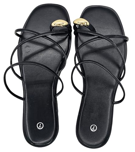 TruFox Damen Slide Sandalen Flache Zehenring Thongs mit Kreuzriemen für Sommer Slip On, Schwarz, 39 EU von TruFox