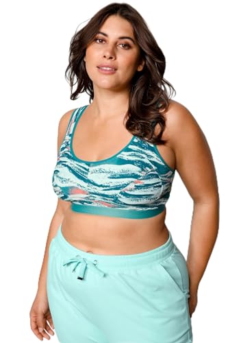 TruYou Damen große Größen Übergrößen Plus Size Sport-BH, Alloverdruck, gekreuzte Rückenträger grünblau 115E 201713460-115E von TruYou