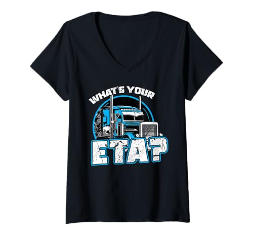 Damen What's Your ETA? Trucker Frage Lustig T-Shirt mit V-Ausschnitt Damen What's Your ETA? Trucker Frage Lustig T-Shirt mit V-Ausschnitt von Truck Driver Trucker CDL Gifts Apparel