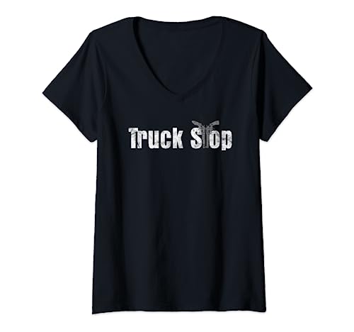 Damen Truck Stop Vintage Retro T-Shirt mit V-Ausschnitt Damen Truck Stop Vintage Retro T-Shirt mit V-Ausschnitt von Truck Stop Vintage Retro
