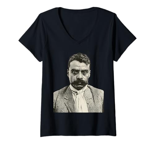 Damen Emiliano Zapata Mexikanische Revolution im Halbtonstil, Vintage-Stil T-Shirt mit V-Ausschnitt Damen Emiliano Zapata Mexikanische Revolution im Halbtonstil, Vintage-Stil T-Shirt mit V-Ausschnitt von TruckerJunk Designs