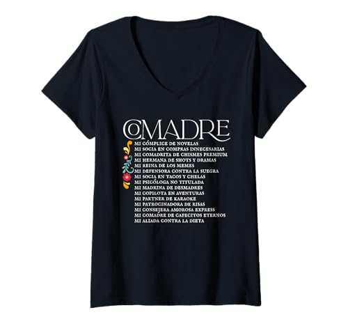 Damen Lustiges Comadre Definition Design Mexikanischer Humor Best Friend T-Shirt mit V-Ausschnitt Damen Lustiges Comadre Definition Design Mexikanischer Humor Best Friend T-Shirt mit V-Ausschnitt von TruckerJunk Designs