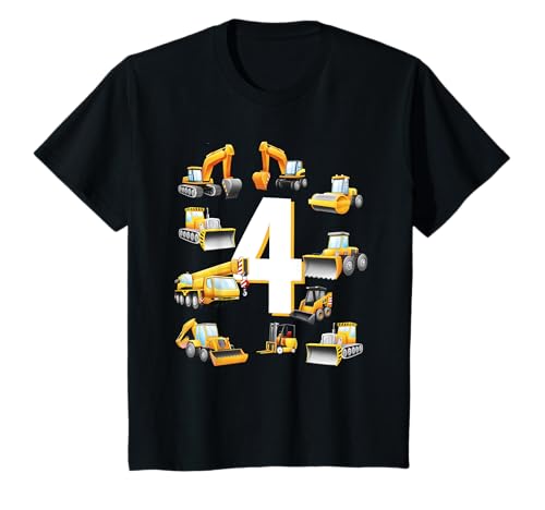 Kinder Kids Jungen 4. Geburtstag 4 Jahre Old Geburtstag Bagger T-Shirt T-Shirt von Trucks & Diggers Tees for Toddlers