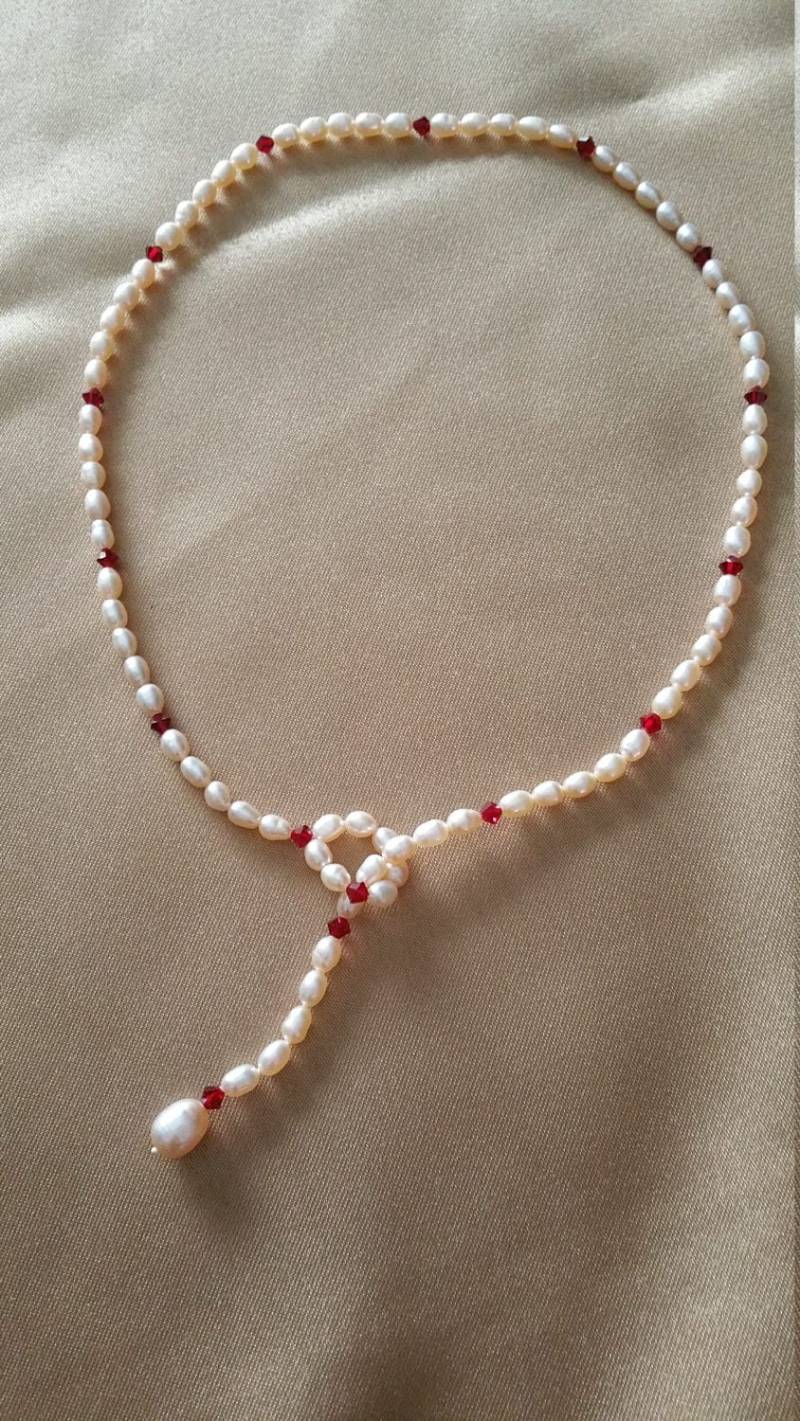 Natürliche Perle Rubin Rot Lariette Tropfen Halskette 18 " Natürliche Perle Rubin Rot Lariette Tropfen Halskette 18 " von TrudasTreasures
