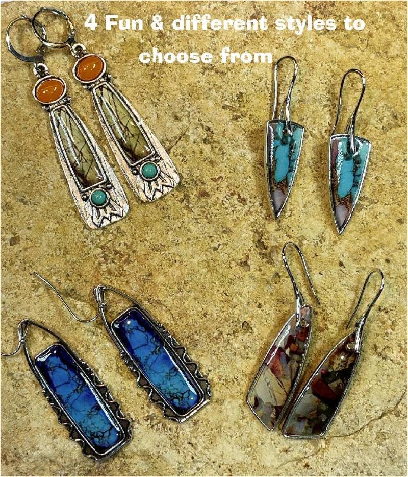 Boho-Harz-Türkis-Ohrringe Lange Mosaikohrhänger Aus 925Er Silber von TrudeesBoutique