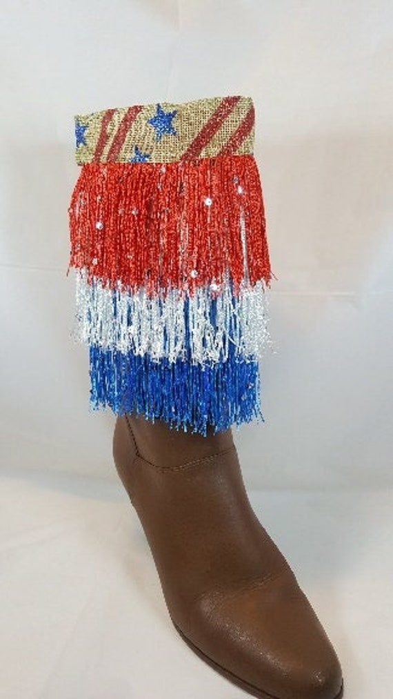 Rot Weiße Und Blaue Stiefelmanschetten, 4. Juli Schmuck, Pailletten, Kristalle Für Schmuck von TrudeesBoutique