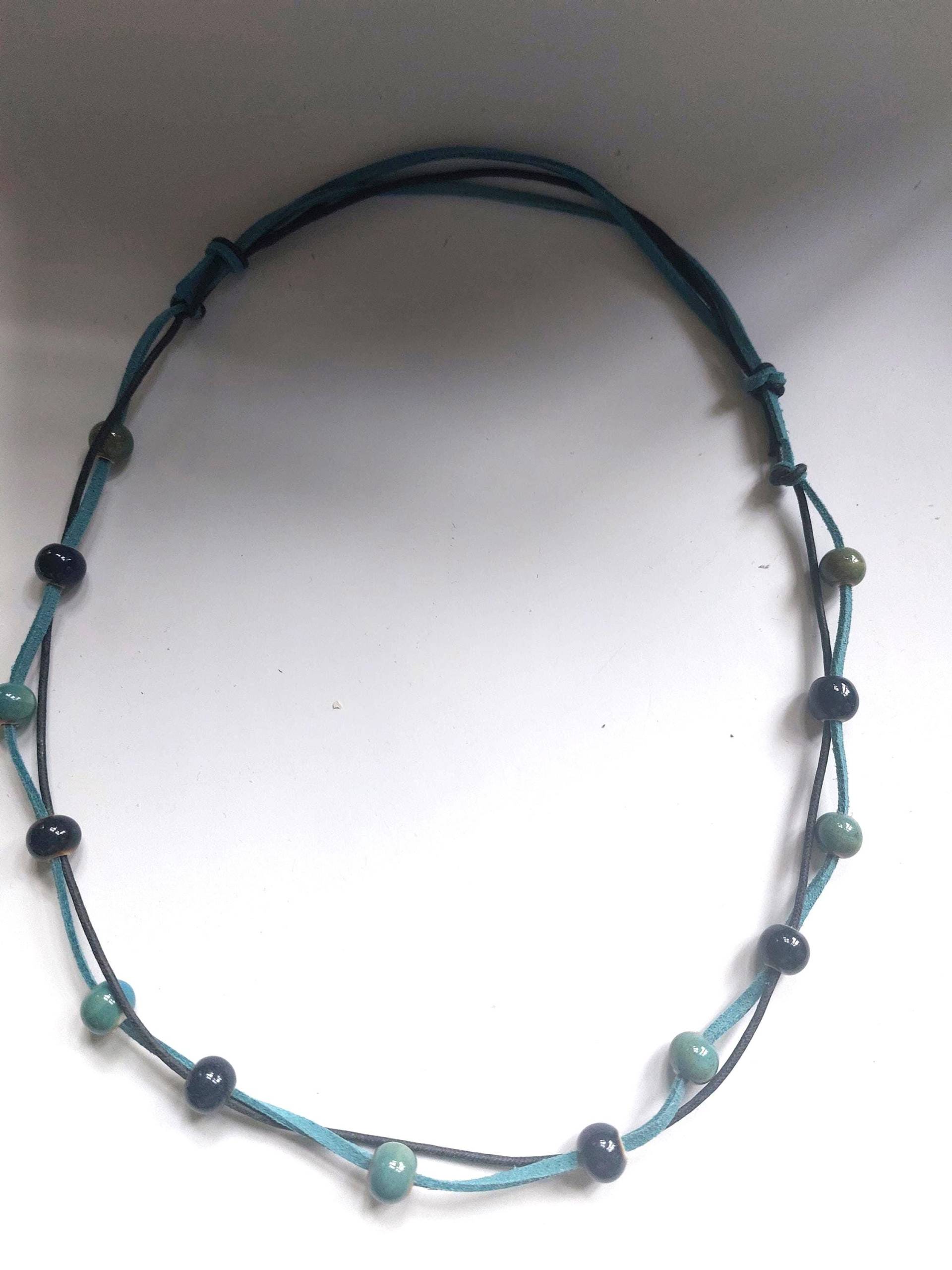 Halskette Blau Zweireihig Mit Keramik Perlen Schmuck Unikat Halskette Blau Zweireihig Mit Keramik Perlen Schmuck Unikat von TrudesART