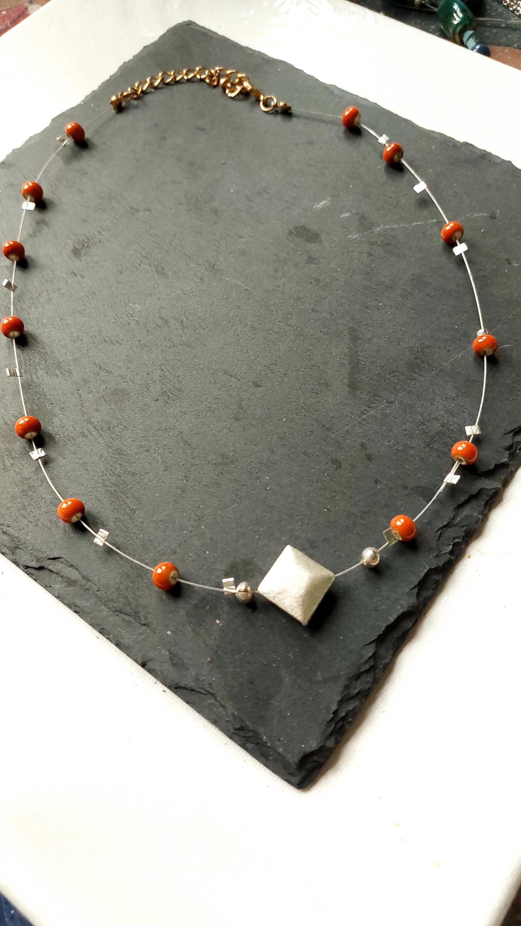 Halskette Orange Boho Stil Mit Keramik Perlen Schmuck Unikat Halskette Orange Boho Stil Mit Keramik Perlen Schmuck Unikat von TrudesART