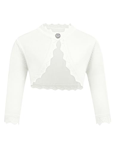 trudge Mädchen Bolero Festlich Baumwolle Strickjacke Langarm Kinder Cardigan Kommunion Tauf Hochzeit Reinweiß 150 von trudge