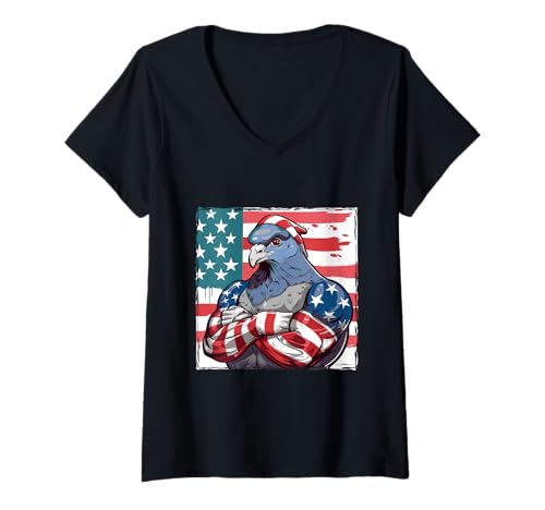 Damen Amerikanische Taube Maskottchen USA Flagge T-Shirt mit V-Ausschnitt Damen Amerikanische Taube Maskottchen USA Flagge T-Shirt mit V-Ausschnitt von True American Mood USA Inc