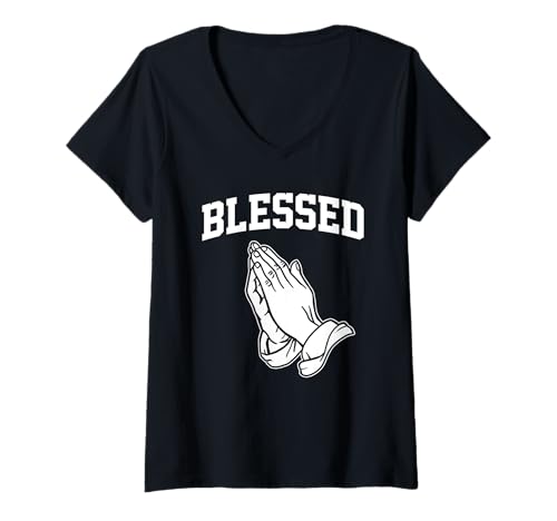 Damen Gesegnet T-Shirt mit V-Ausschnitt von True Believing Christian Tees