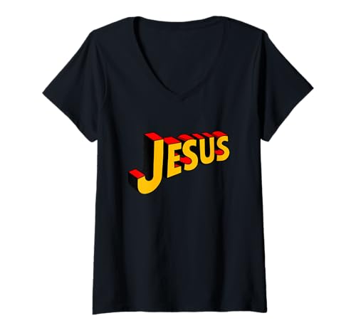 Damen Superheld Jesus T-Shirt mit V-Ausschnitt Damen Superheld Jesus T-Shirt mit V-Ausschnitt von True Believing Christian Tees
