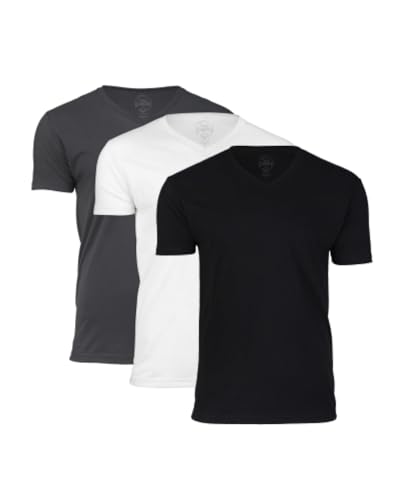 True Classic Herren V-Ausschnitt T-Shirt mit kurzen Ärmeln, 3er-Pack - Holzkohlefarben, Weiß, Schwarz, M von True Classic